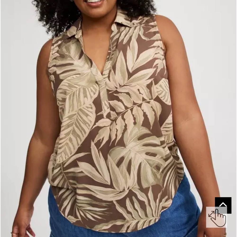 Torrid Tropical Brown Harper Georgette Pullover Sleeveless Blouse Size 1